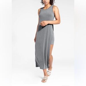 Athleta Gaia Layered Maxi Dress Heather Gray  Side Slit Sleeveless